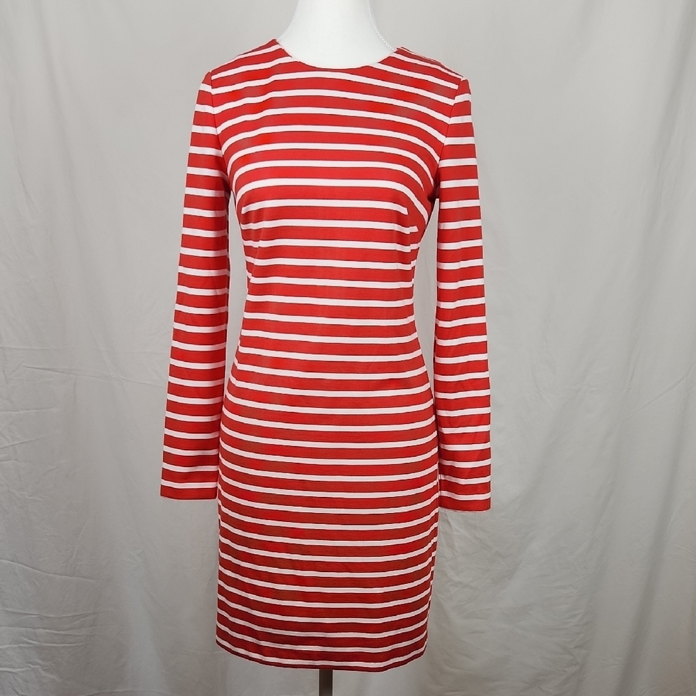 Michael Kors Orange and White Long Sleeve Sheath Dress XS